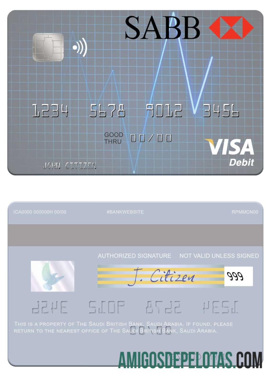 Arábia Saudita Cartão de Débito Visa do Banco Saudita Britânico exemplo real